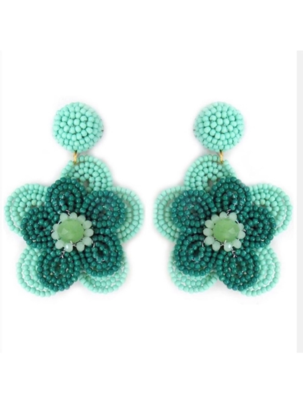 CLOSET CLEAR OUT! Beaded Mint & Teal Floral Statement Earrings